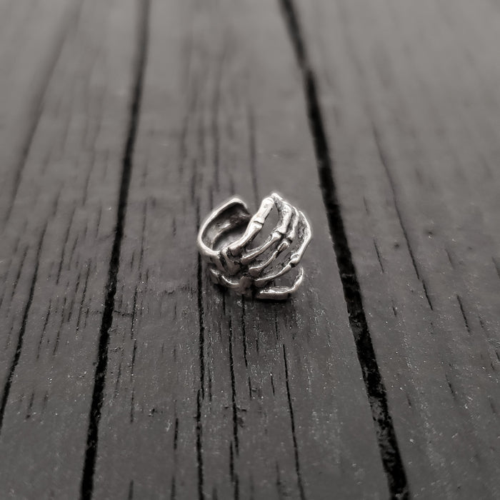 Skeleton Hand Ear Cuff - Solid Hand Cast Sterling Silver - Statement Ear Jewelry Gift for Him or Her