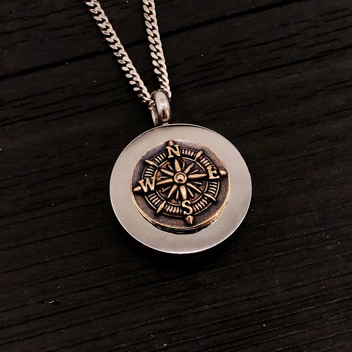Compass Rose Cremation Necklace – Bronze Memorial Urn Pendant