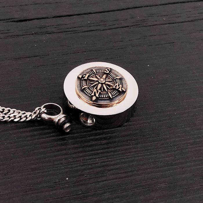 Compass Rose Cremation Necklace – Bronze Memorial Urn Pendant