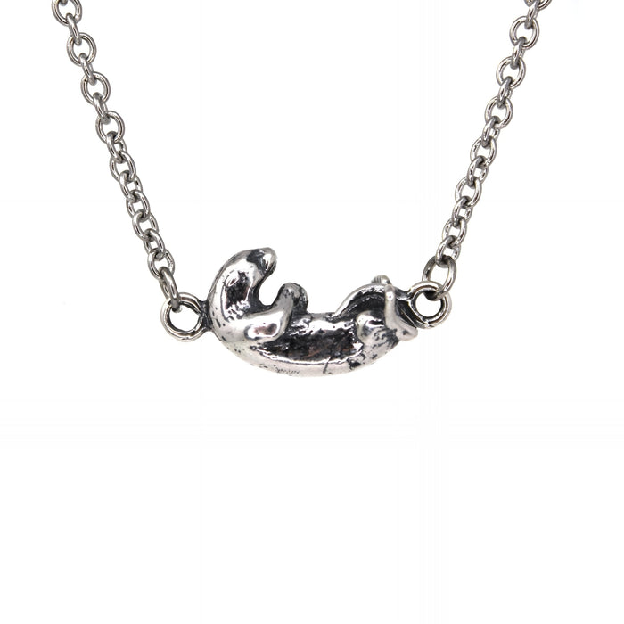 Floating Otter Pendant Charm Necklace - Solid 925 Sterling Silver- Oxidized Hand Polished Finish - Multiple Chain Lengths - Animal Jewelry - Moon Raven Designs