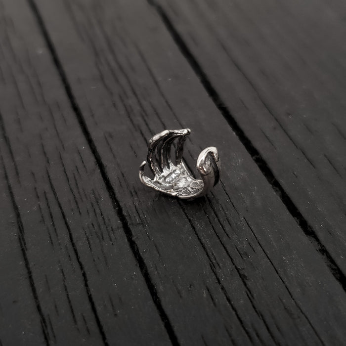 Skeleton Hand Ear Cuff - Solid Hand Cast Sterling Silver - Statement Ear Jewelry Gift for Him or Her