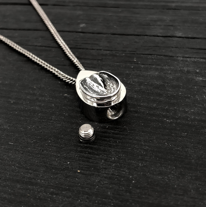 Barefoot Horse Hoof Cremation Ash Urn Pendant Necklace - Bronze and Stainless Steel - Custom Engraved Personalised Equine Bereavement Gift