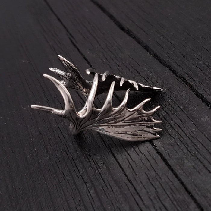 Moose Antler Wrap Ring Solid Cast 925 Sterling Silver - Moon Raven Designs