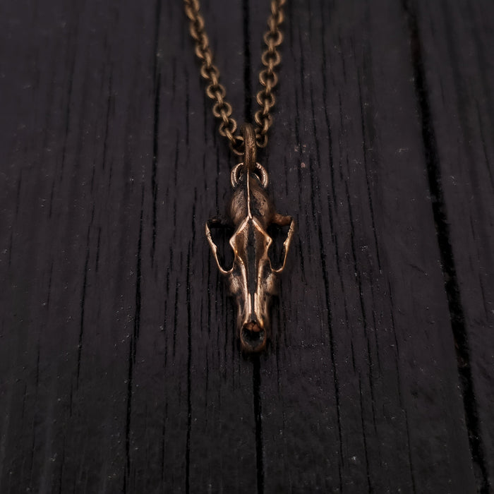 Tiny Grey Wolf Skull Charm Necklace - Moon Raven Designs 