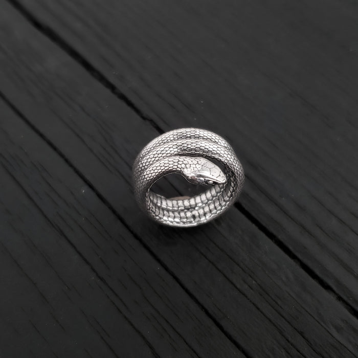 Colubrid Snake Wrap Ring - Solid Hand Cast 925 Sterling Silver - Oxidised Polished Finish - Sizes 4 to 11