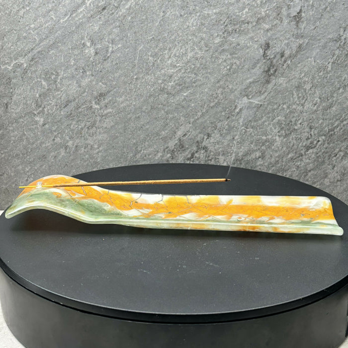 Fused Glass Incense Burner - Green, Orange, White
