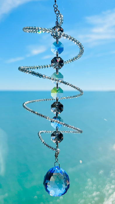 Silver Tides – Spiral Bead Crystal Suncatcher