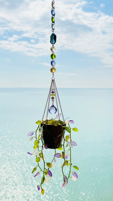 Leafy ‘Forever’ Plant Suncatcher with Glass Prisms & Spinner