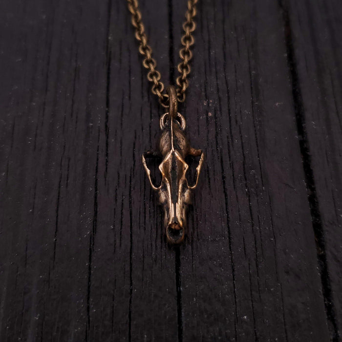 Tiny Grey Wolf Skull Charm Necklace