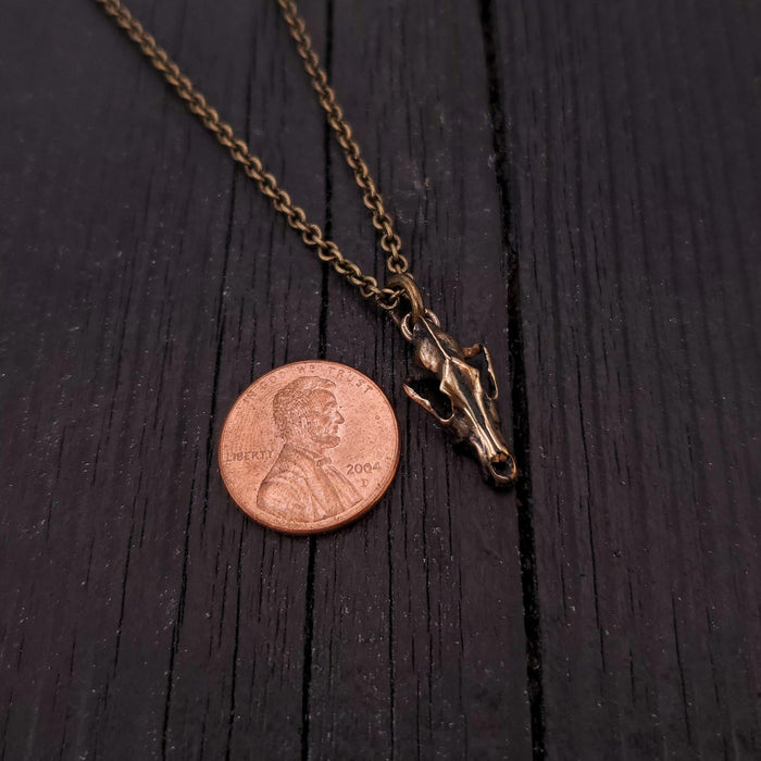 Tiny Grey Wolf Skull Charm Necklace