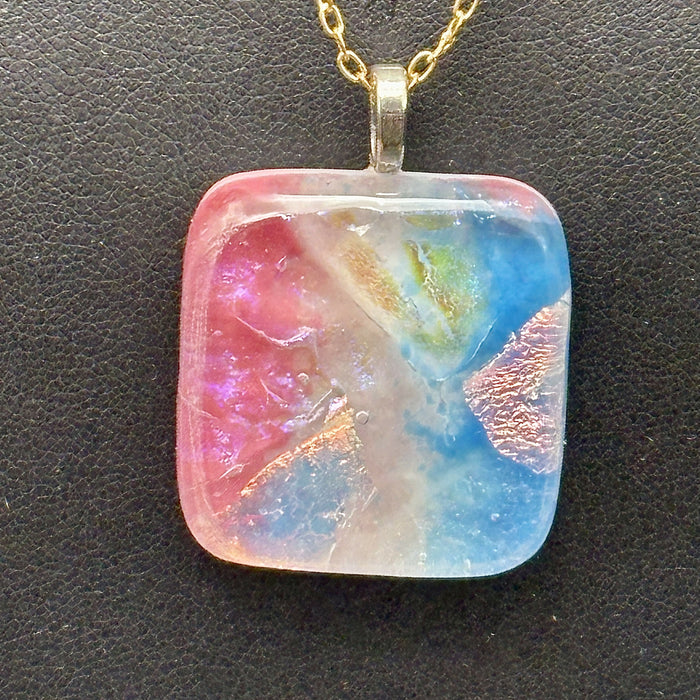 Fused Dichroic Glass Pendent - Pink, Blue, Yellow