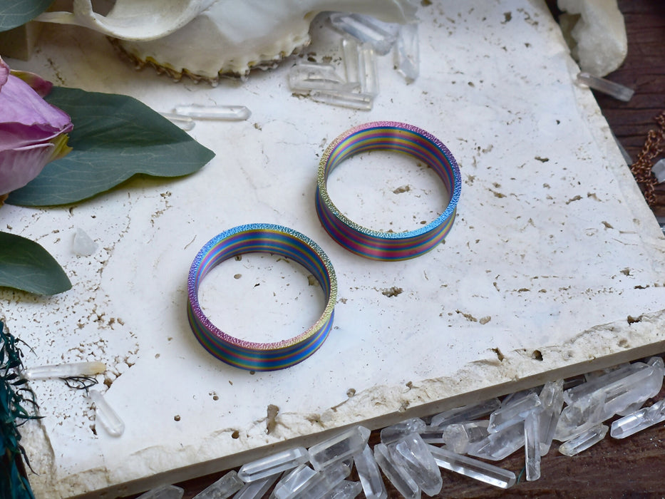 Ear Tunnels 10-100mm Twisted Rainbow | Pair |Ultra Light Thin-wall Ear Plugs | Gauge Earrings | Gauged Plugs