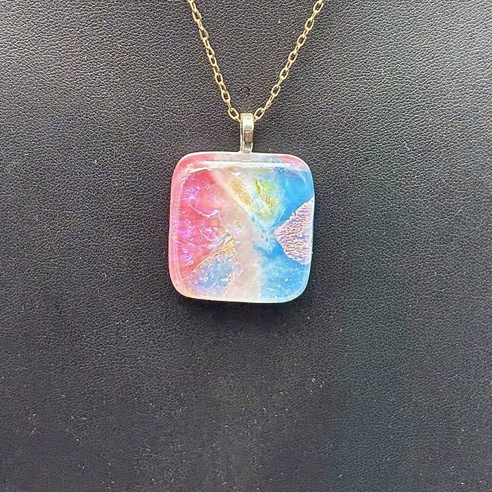 Fused Dichroic Glass Pendent - Pink, Blue, Yellow
