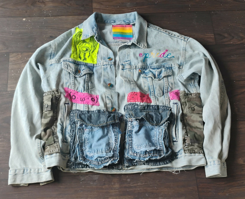 16 pocket punk pride rainbow denim jacket