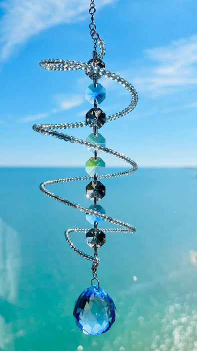 Silver Tides – Spiral Bead Crystal Suncatcher