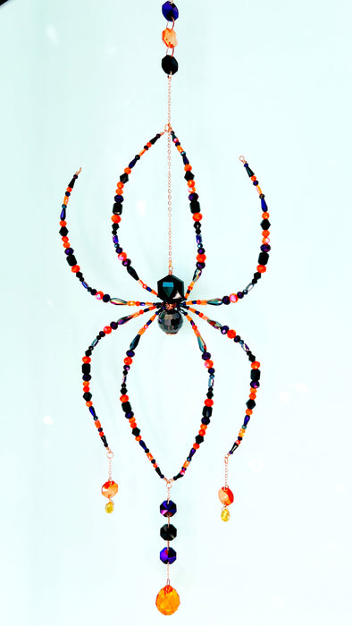 Ember Night – Black, Orange & Purple Beaded Spider Suncatcher