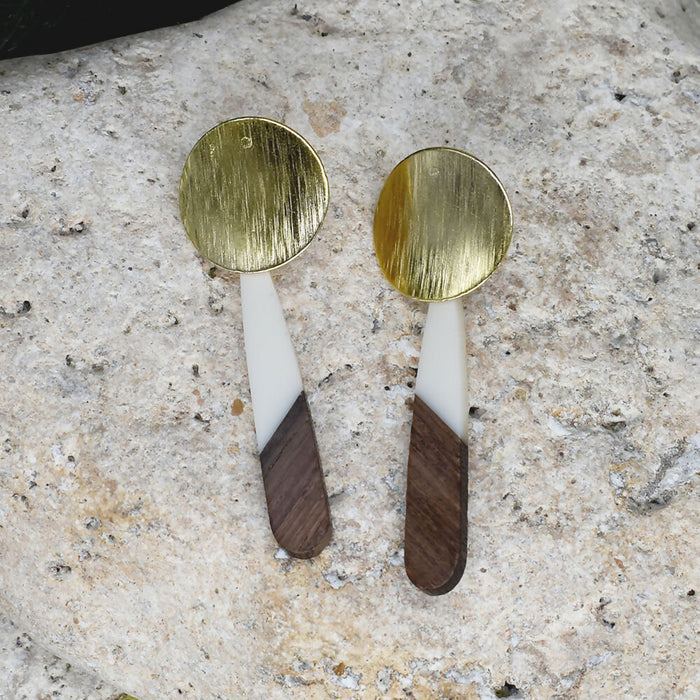 Wood Dangle Earrings with Resin #480