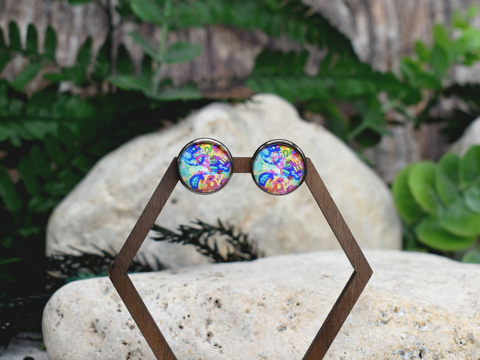 Stud Earrings With Resin Cabochon #309