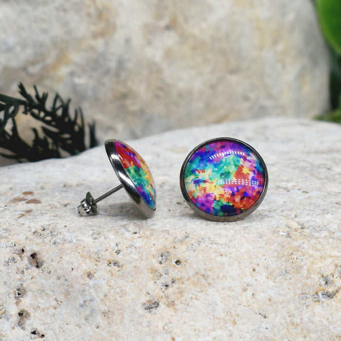 Stud Earrings With Resin Cabochon #311