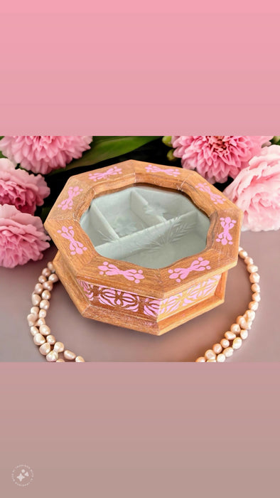 Natural and Pink Updated Octagon Jewelry Box