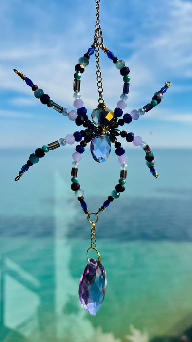 Twilight Web – Beaded Spider & Crystal Web Suncatcher