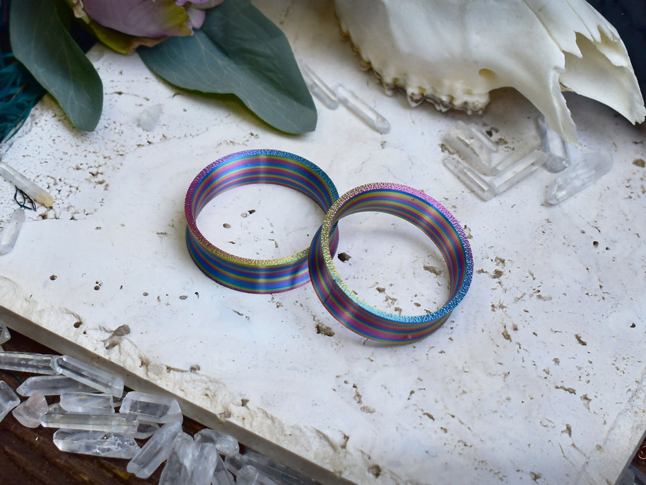 Ear Tunnels 10-100mm Twisted Rainbow | Pair |Ultra Light Thin-wall Ear Plugs | Gauge Earrings | Gauged Plugs