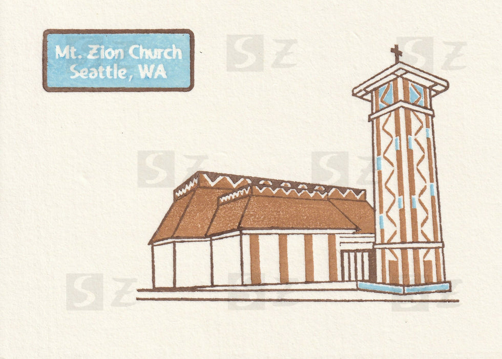 Woodblock print card - Mt. Zion Church
