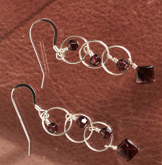 Garnet and Sterling Silver Earrings