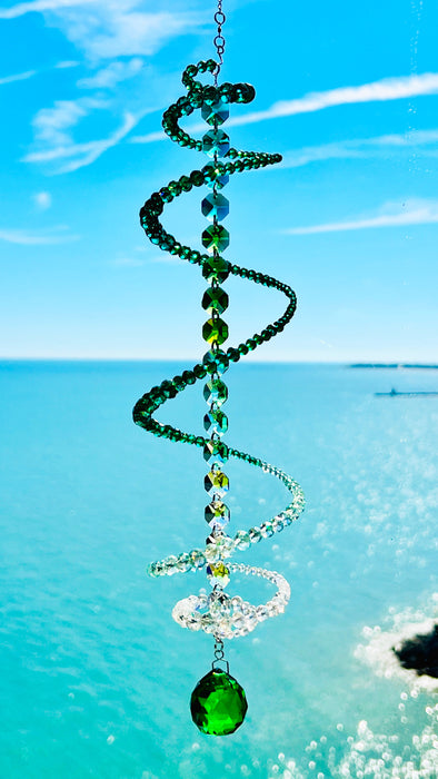 Emerald Fade – Green Ombré Spiral Crystal Suncatcher