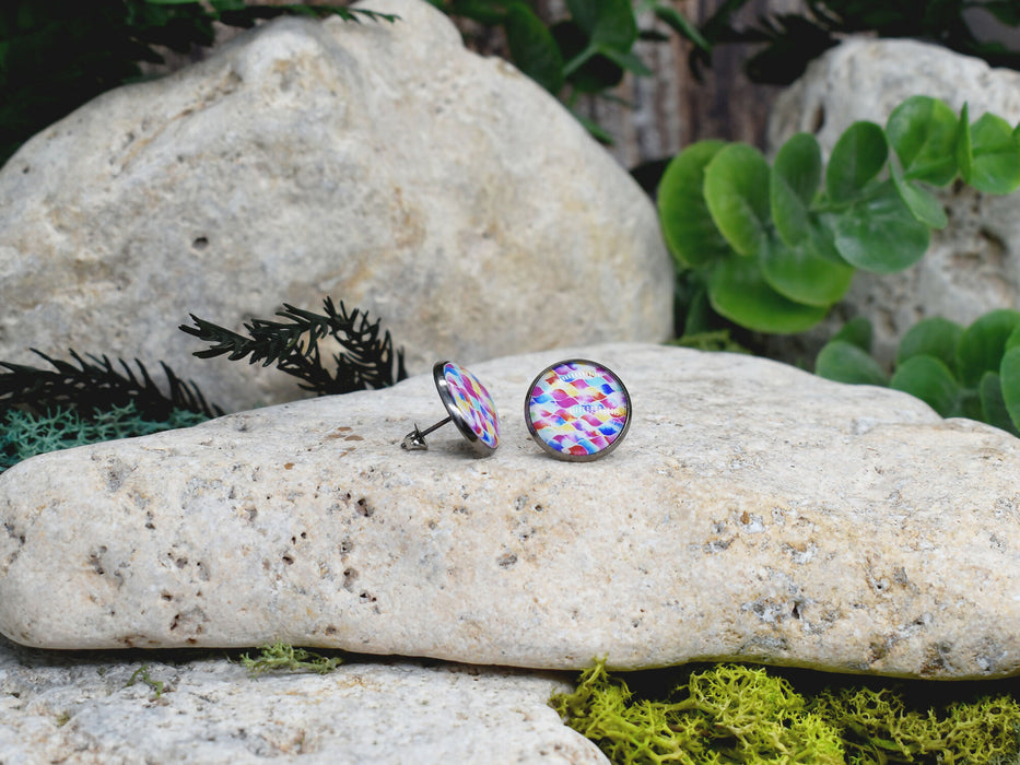 Stud Earrings With Resin Cabochon #310