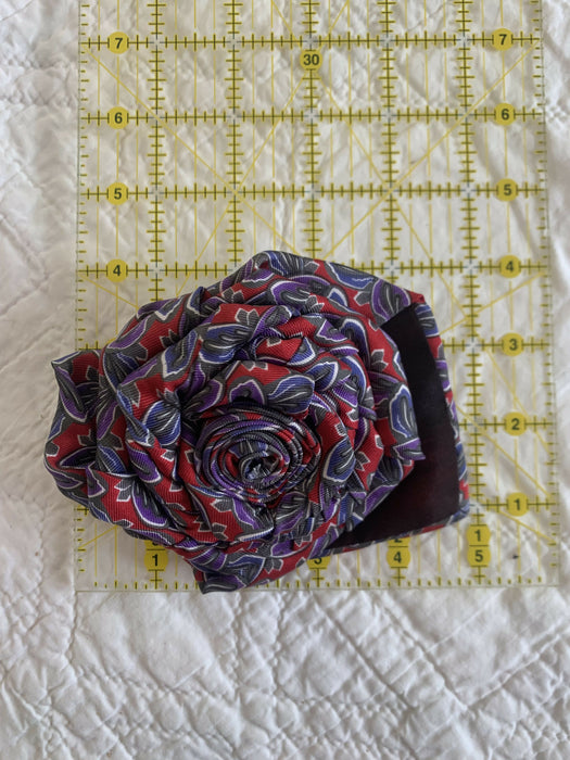 Upcycled tie brooch, necktie rose pin