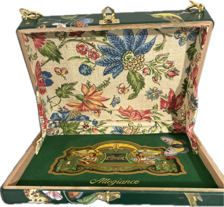Handmade Cigar Box Purse - Floral Upcycled Evening Bag, Bamboo Handle, Unique Vintage Style Pocketbook