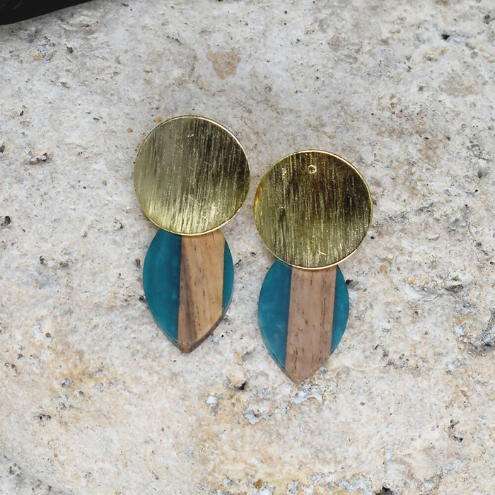 Wood Dangle Earrings with Resin #471