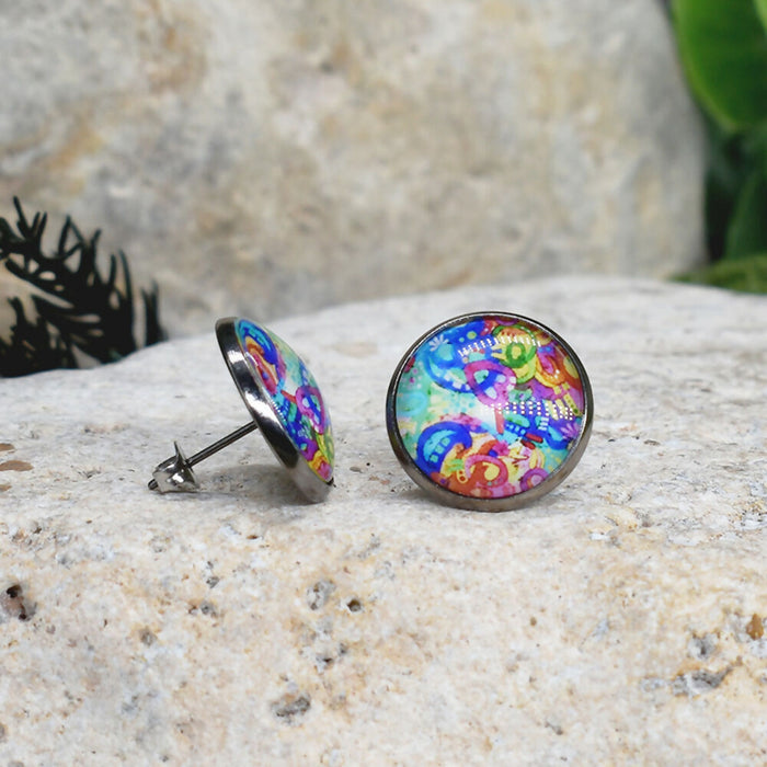 Stud Earrings With Resin Cabochon #309