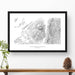 Framed travel art of Adirondack Mountains (the Adironadacks), featuring topography map art in black and white.