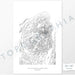 Example art map print of the Adirondack Mountains. Art uses verticle orientation. Print shows landscape of the area using elevation data. On the artwork is a title and concise info of location and elevation. Custom map decor