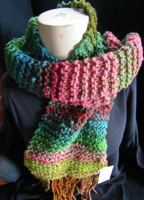 Pink Green Handknit Scarf
