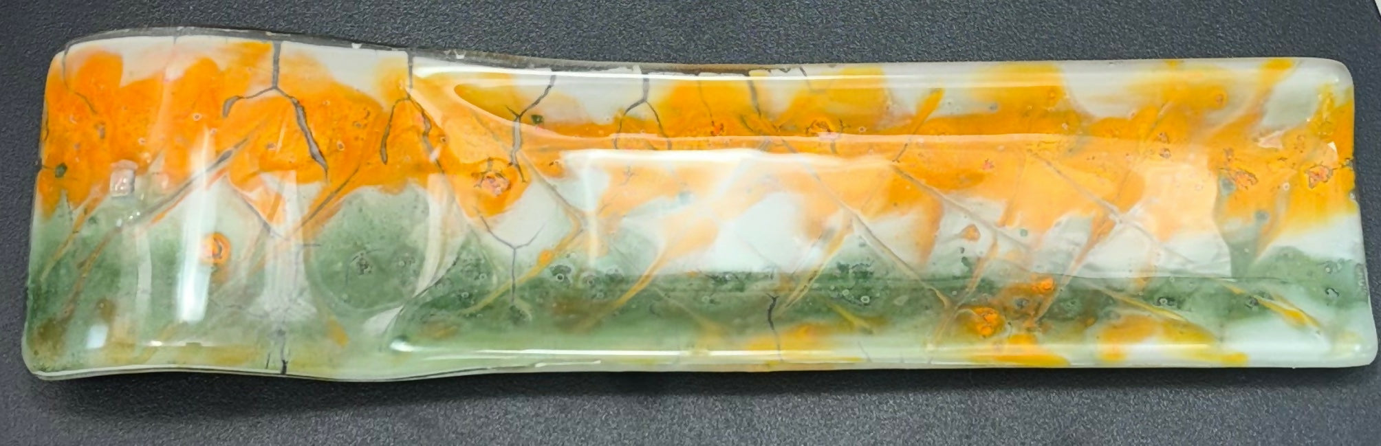 Fused Glass Incense Burner - Green, Orange, White