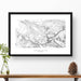 Framed travel art of Arches National Park, featuring topography map art in black and white.