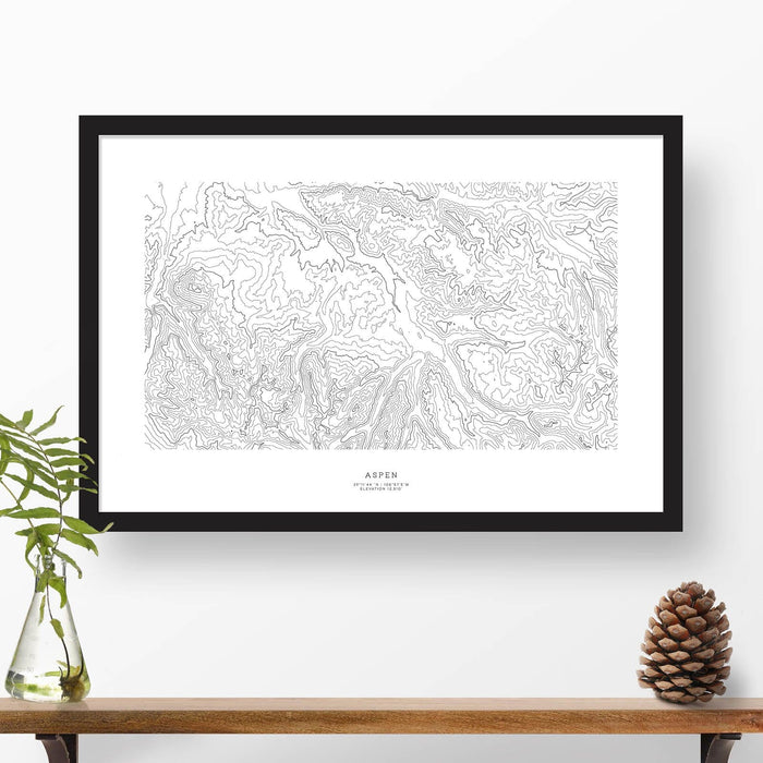 Aspen, Colorado topographic map art poster with black frame.