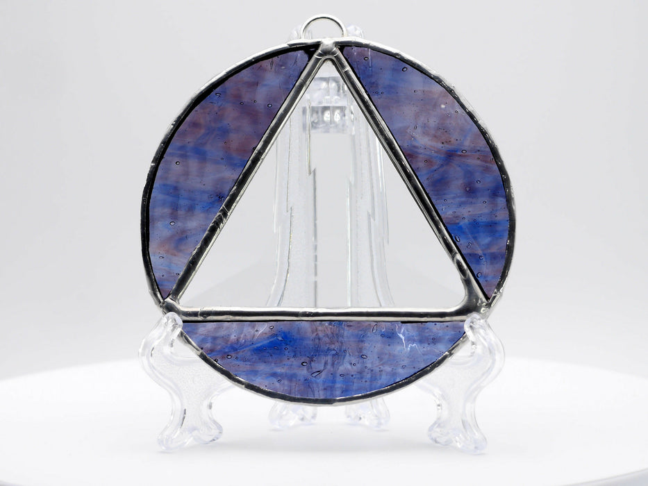 AA Stained Glass Sun Catcher, Sobriety Gift, Mystic Blue Purple and Beveled Glass 3.5in diameter