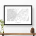 Framed black and white print of Backbone Mountain, Maryland with topography art.