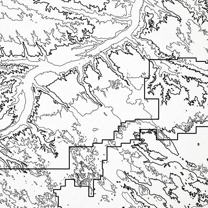 Close-up of black labels and contour lines for Badlands National Park poster with map art.