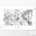 Example topographic map print of Big Bend National Park. Art uses horizontal orientation. Print shows landscape of the area using contour lines. On the artwork is a title and concise info of location and elevation.
