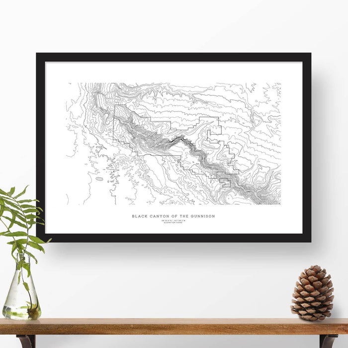 Black Canyon of the Gunnison National Park topographic map art poster with black frame.