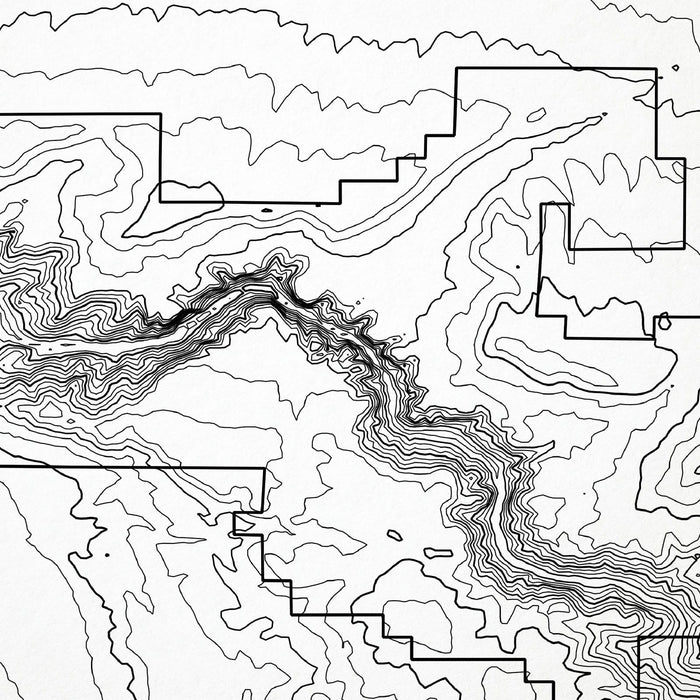 Close-up of black labels and contour lines for Black Canyon of the Gunnison poster with map art.
