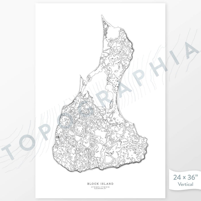 Poster print of Block Island, Rhode Island with topography art.