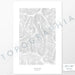 Vertical orientation Bluewood ski area poster with topographic map design.