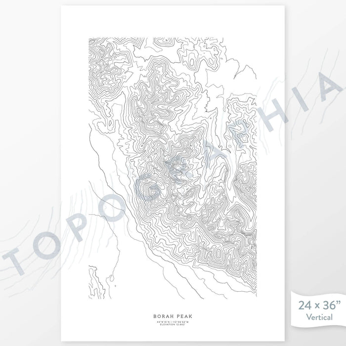 Print of Borah Peak, Idaho with topography art.