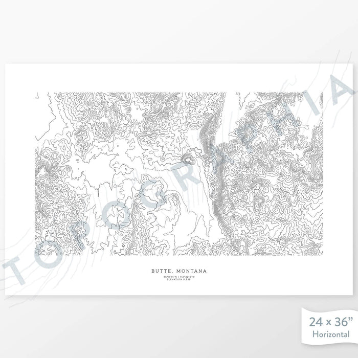 Horizontal Butte, Montana poster with topography.